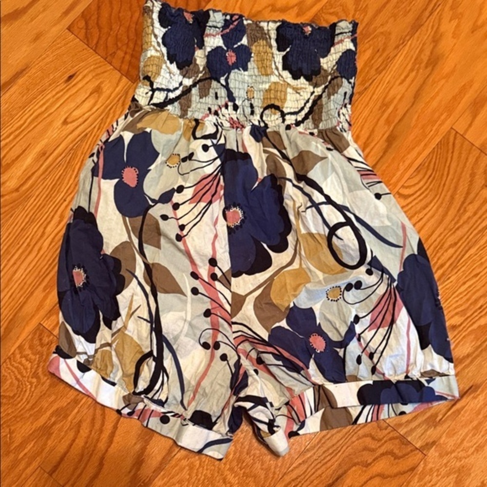 Xhileration Floral Women's Smocked Bodice Romper, sz L